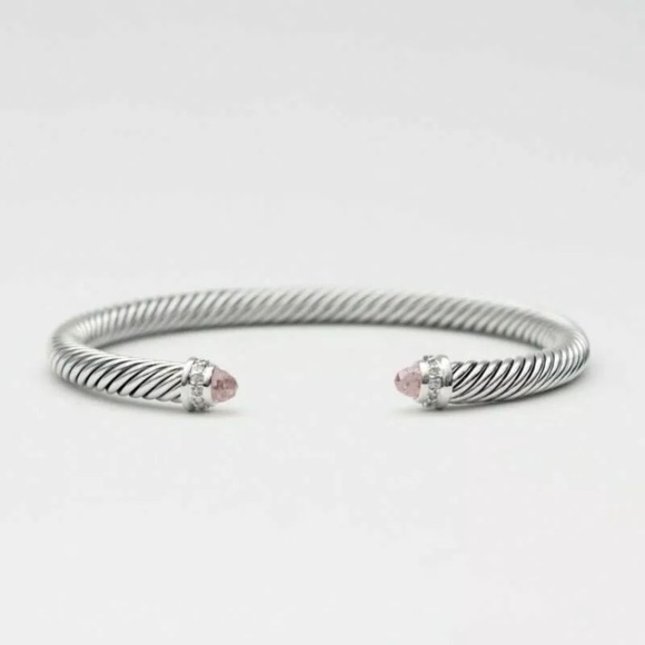 David Yurman Sterling Silver Cable Classics Bracelet Morganite and Diamonds 5mm - Picture 2 of 5